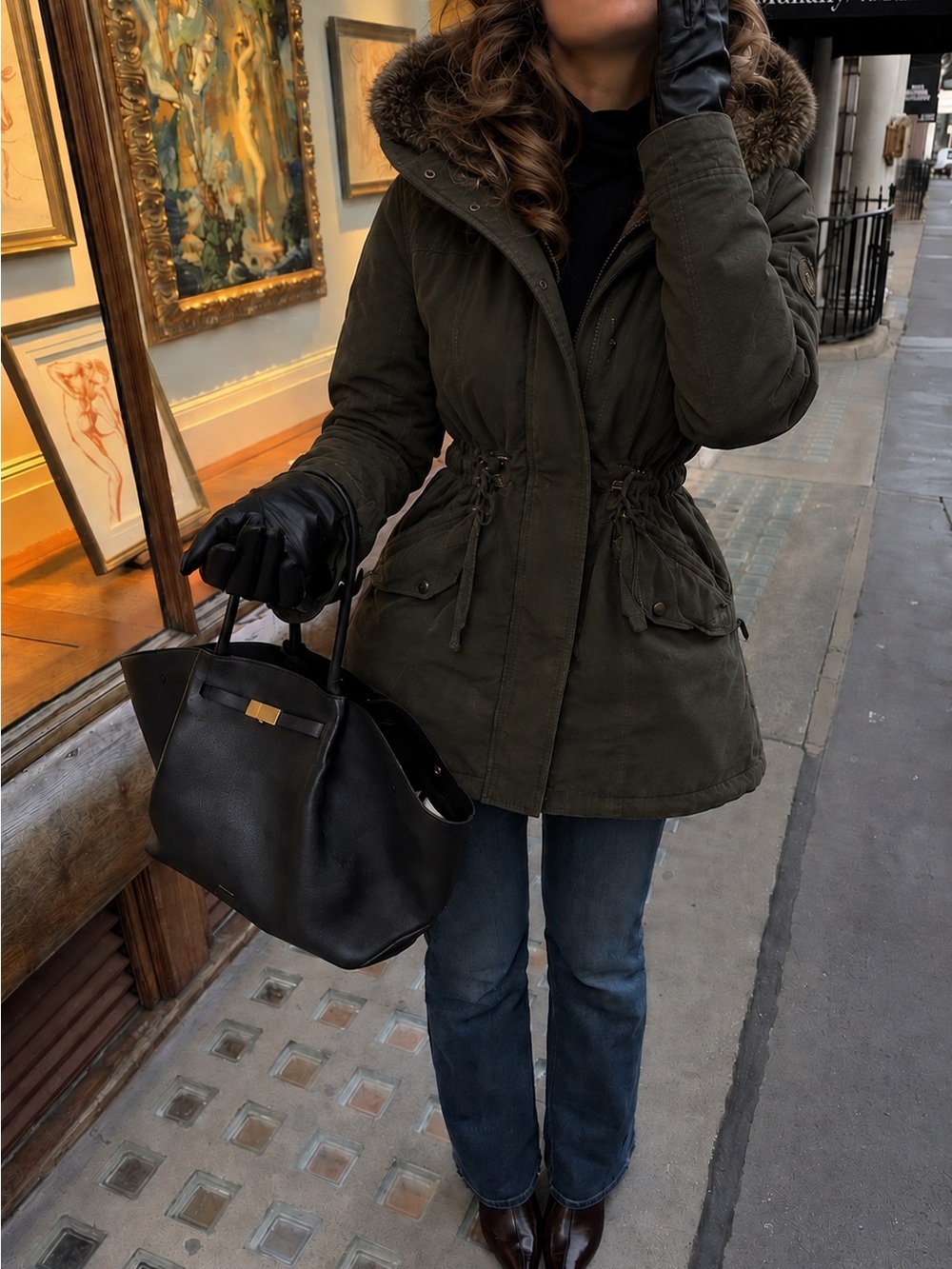Vintage Hollister Y2K Olive Green Faux Fur Lined Parka Jacket Winter Coat